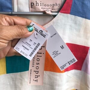 Philosophy N.W.T. Medium Size Colorful Multicolored Mini Dress.100%Linen/Cotton.